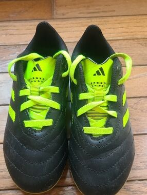 adidas Kids Black and Neon Green Soccer Sneakers